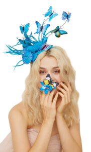 gionforsy butterfly fascinator headband monarch butterfly headband crown tea party halloween costume headpiece (blue)