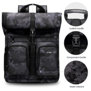 HOMIEE Unisex School Backpack Casual Daypack 15.6 Inch Travel Laptop College Backpack, Expandable Roll Top Camo Carry on Backpack for Men Women