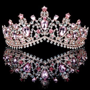 TOBATOBA Crystal Wedding Tiara for Women Pink Tiara Princess Tiara Headband Pink Crown Royal Queen Crown Metal Tiara Quinceanera Crown Headpieces for Birthday Prom Halloween Costume Party