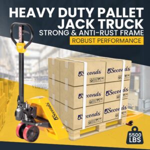 5Seconds - Steel Pallet Jack, Hand Lift Jack Tool with Hydraulics System, Safe Moving Equipment for Industrial & Commercial Use, 48" L x 27" W x 47" H, 5500lb Capacity, Fork Sizes 48” x 27”