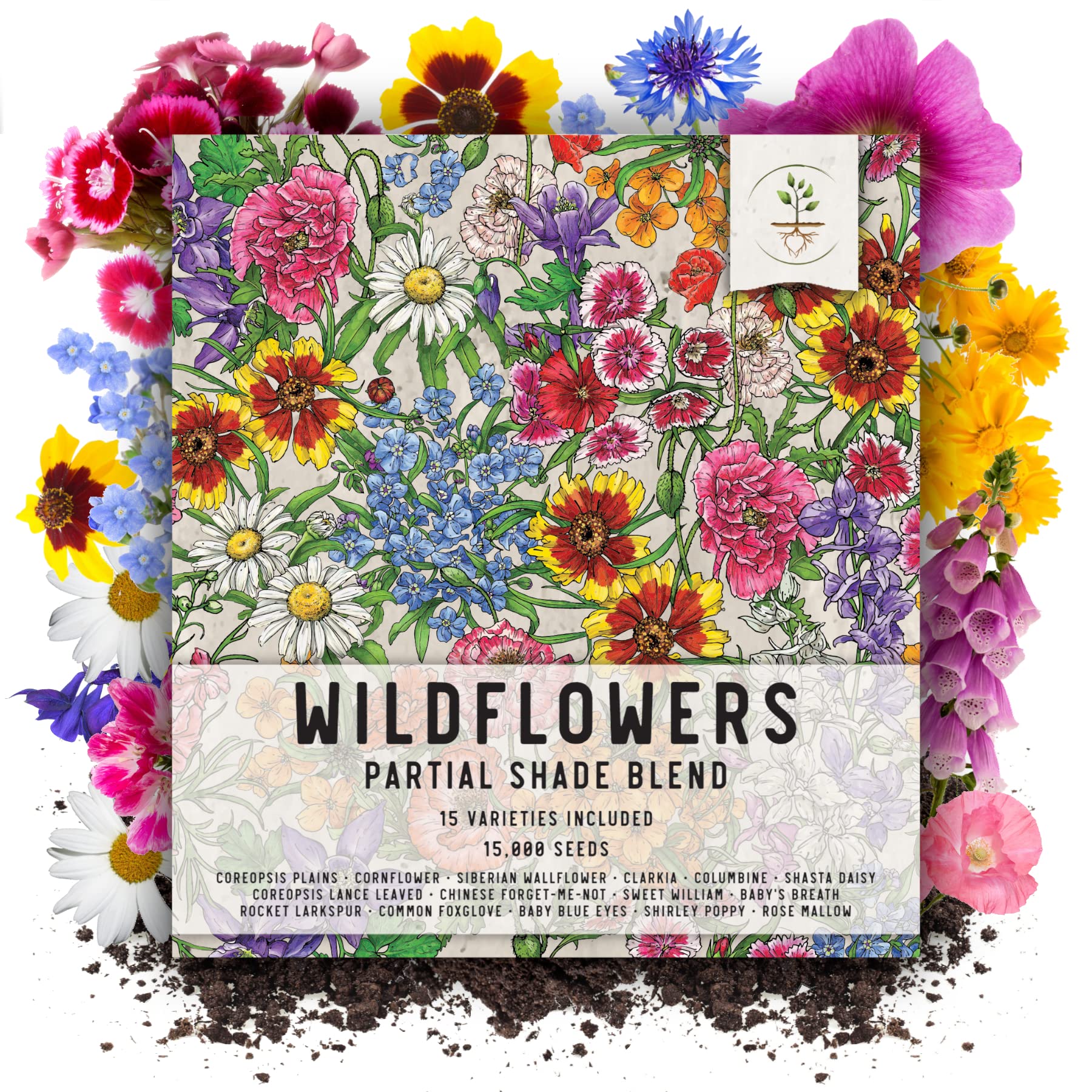 Seed Needs, 15,000+ Partial Shade Wildflower Seed Mixture for Planting (99% Pure Live Seed Butterfly Attracting - NO Filler) Annual Perennial Biennial - Bulk