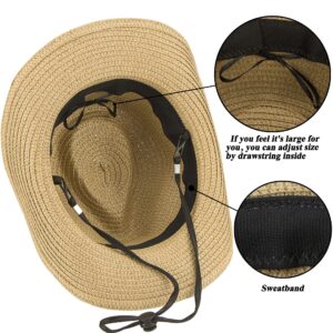 Straw Cowboy Hat for Women Men Western Sun Hat Wide Brim Summer Belt Cowgirl Hats(M-L)