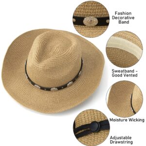 Straw Cowboy Hat for Women Men Western Sun Hat Wide Brim Summer Belt Cowgirl Hats(M-L)