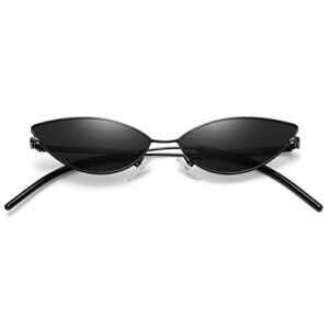 meetsun retro vintage small cat eye sunglasses for women men narrow small oval glasses petals shape curved temple design - black/grey