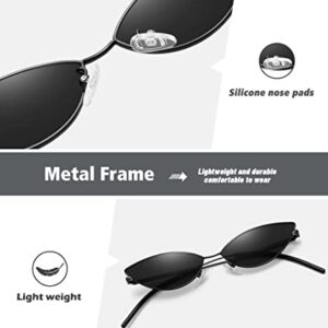 MEETSUN Retro Vintage Small Cat Eye Sunglasses For Women Men Narrow Small Oval Glasses Petals Shape Curved Temple Design - Black/Grey