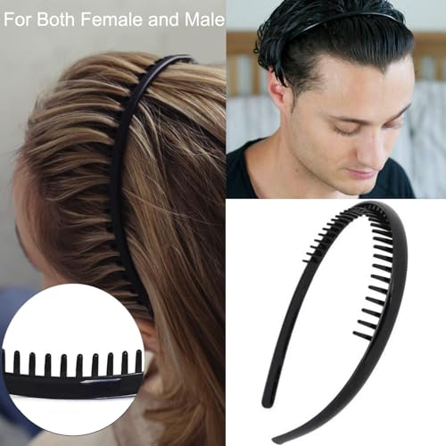 ULTIMUTE 8 PCS Fashion No Slip Effortless Plastic Headbands with Teeth Comb Black Skinny Hair Bands for Women Men Teen Girls, Matte Black