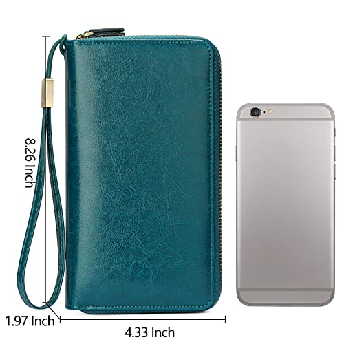 SENDEFN Leather Women Wallet RFID Blocking Zipper Around Phone Holder Clutch Wristlet Large Capacity