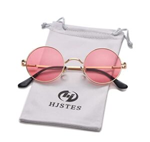 hjstes round polarized sunglasses womens men retro circle lennon glasses hippie shades(gold/pink)