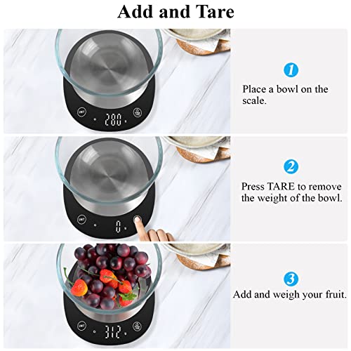 Homebuds 22lb/10kg Digital Kitchen Food Scale, Weighing Professional Since 2001, Grams and Ounces by Precision 1g/0.1oz, Weight Loss, Baking and Cooking, LED Display, 3*AAA Batteries Included, Black