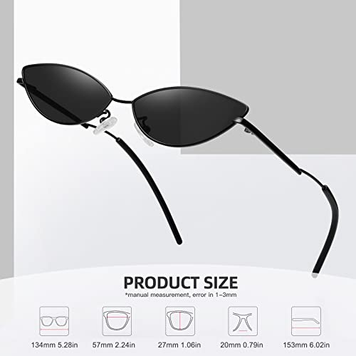 MEETSUN Retro Vintage Small Cat Eye Sunglasses For Women Men Narrow Small Oval Glasses Petals Shape Curved Temple Design - Black/Grey