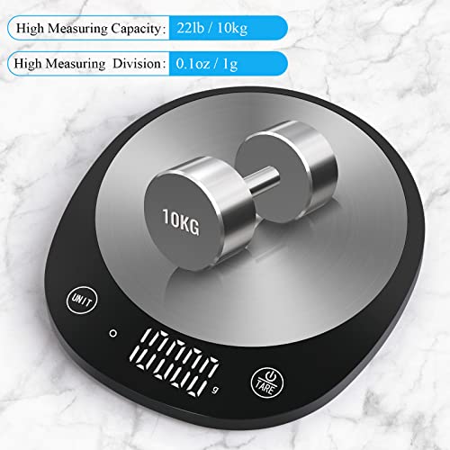 Homebuds 22lb/10kg Digital Kitchen Food Scale, Weighing Professional Since 2001, Grams and Ounces by Precision 1g/0.1oz, Weight Loss, Baking and Cooking, LED Display, 3*AAA Batteries Included, Black