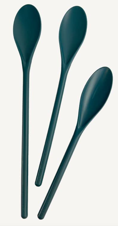 Crisp 3 Piece Poly Mixing Spoon Set - Plastic, Durable Kitchenware, Dishwasher Safe - Made in the USA - Prussian Blue