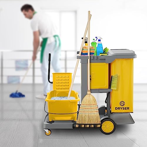 Dryser Commercial Janitorial Cleaning Cart on Wheels - Housekeeping Caddy with Key-Locking Cabinet