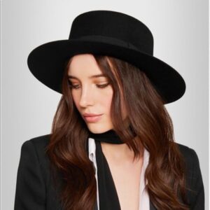 Classic Black Flat-Top Fedora Hat Wide-Brim Pork-Pie Hat Boater Hat Church Dery Cap for Women Men