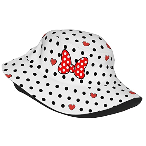 Fashion Polka Dot Bucket Hat Cute Red Bow Sunhat Packable Summer Unisex Outdoor Fisherman Hat for Women and Men