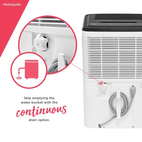 Frigidaire 35 Pint Dehumidifier, 3,000 Square Foot Coverage, 1.7 Gallon Bucket Capacity, Continuous Drain Option