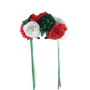 aoozleny Mexican Flower Crowns Headband, Headpiece for Halloween Festival Party (Red-White-Green)