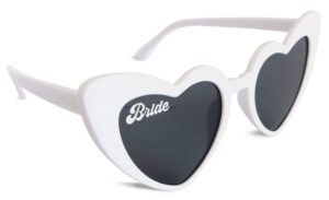 modparty bride sunglasses | white heart-shaped eyewear | bachelorette party accessory | bride to be wedding honeymoon gift idea | retro cateye design