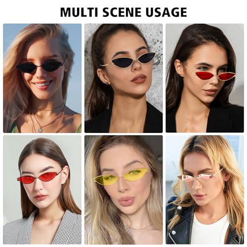 MEETSUN Retro Vintage Small Cat Eye Sunglasses For Women Men Narrow Small Oval Glasses Petals Shape Curved Temple Design - Black/Grey