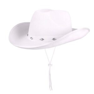 justotry white cowgirl hat for women felt wide brime cowboy hats for girl dress up disco party