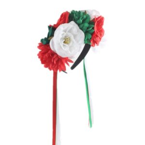 aoozleny Mexican Flower Crowns Headband, Headpiece for Halloween Festival Party (Red-White-Green)