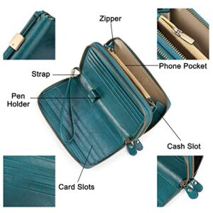 SENDEFN Leather Women Wallet RFID Blocking Zipper Around Phone Holder Clutch Wristlet Large Capacity