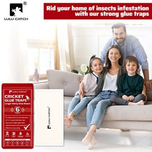 LULUCATCH Cricket Insect Glue Traps - 6 Pack Bug Traps, Cockroach Sticky Traps, Large Spider Trap with Pre-Baited Attractant, Highly Effective Glue Boards Indoor, Non-Toxic & Safe to Children, Pets