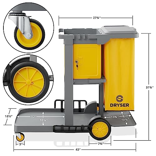 Dryser Commercial Janitorial Cleaning Cart on Wheels - Housekeeping Caddy with Key-Locking Cabinet