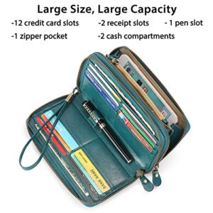 SENDEFN Leather Women Wallet RFID Blocking Zipper Around Phone Holder Clutch Wristlet Large Capacity