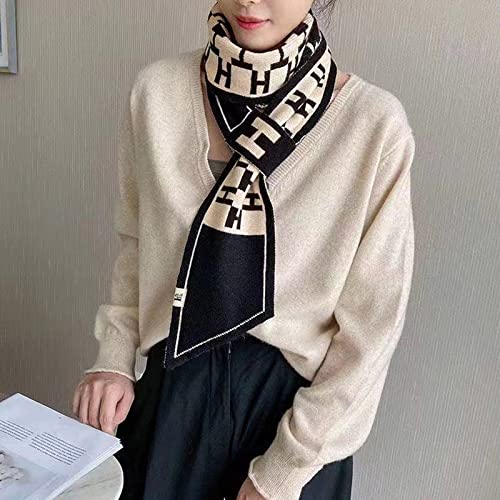 LumiSyne Skinny Knitted Scarf Women Winter Pull-Through Design Plaid Letter Pattern Narrow Long Neckerchief Warm Collar Scarf