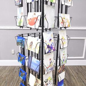 64 Adjustable Pockets Display Rack 5x7 7x5 up to 9.3" Wide X 8" Tall Cards, 1.27" deep Pockets, Double Tier Greeting Post Card Christmas Holiday Spinning Rack Stand Black 11603-H-BLK-NPF-SL