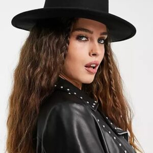 Classic Black Flat-Top Fedora Hat Wide-Brim Pork-Pie Hat Boater Hat Church Dery Cap for Women Men