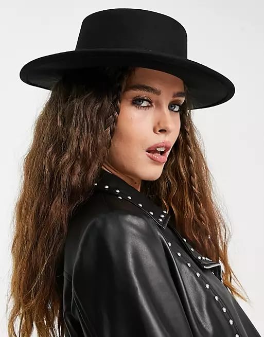 Classic Black Flat-Top Fedora Hat Wide-Brim Pork-Pie Hat Boater Hat Church Dery Cap for Women Men