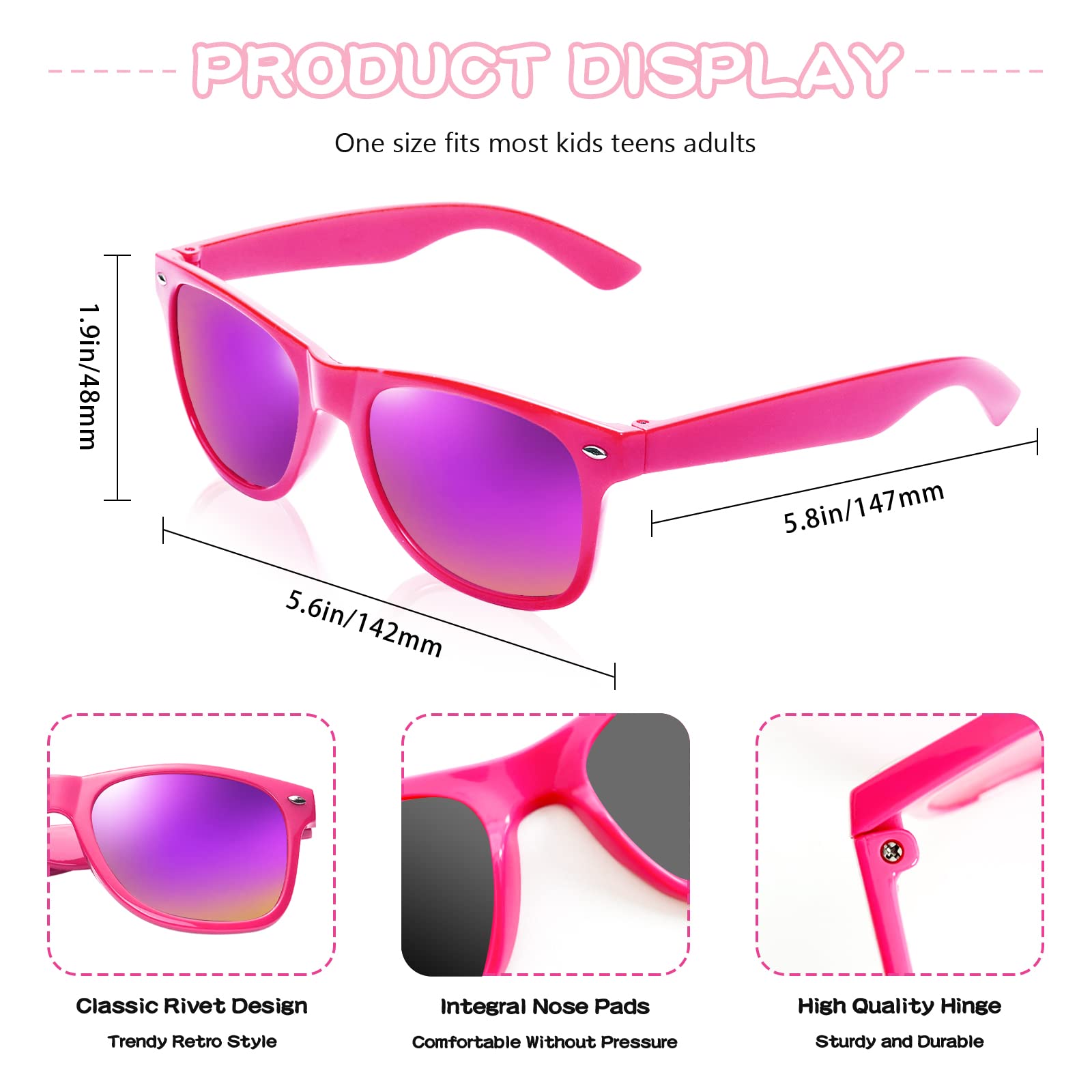 Pibupibu 10 Pack Neon Party Sunglasses Bulk, Wholesale Colorful Sunglasses for Adult Kids Party Favor, Unisex