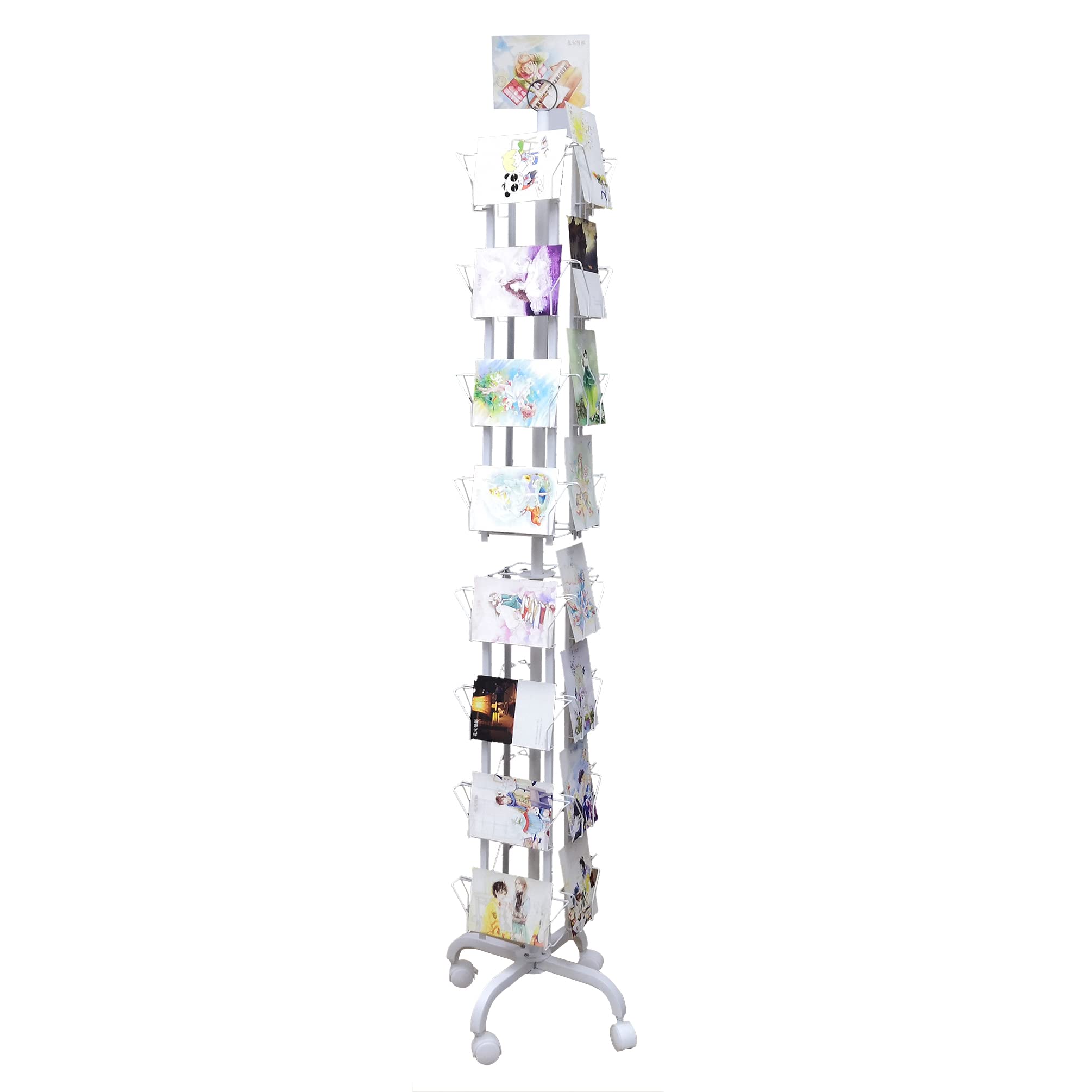 32 Adjustable Pockets Display Rack 5x7 7x5 up to 8.5" Wide X 8" Tall Cards, 1.27" deep Pockets, Double Tier Greeting Post Card Christmas Holiday Spinning Rack Stand White 11704-WHITE-NPF-SL