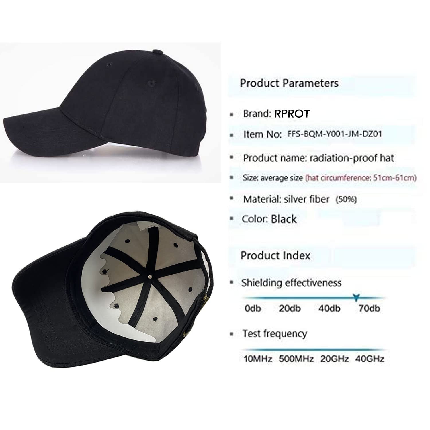 RPROT Effective 99.99% Anti Radiation Cap EMF Protection Hat Shielding WiFi 5G Hat Black, 51-61cm/21-24in (Black)