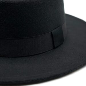 Classic Black Flat-Top Fedora Hat Wide-Brim Pork-Pie Hat Boater Hat Church Dery Cap for Women Men