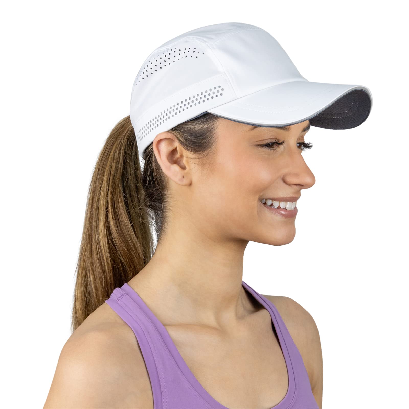 TrailHeads Womens Running Hat - Recycled Cap for Women - Athletic Ladies Baseball Caps for Sports, Golf, Tennis, Workout White