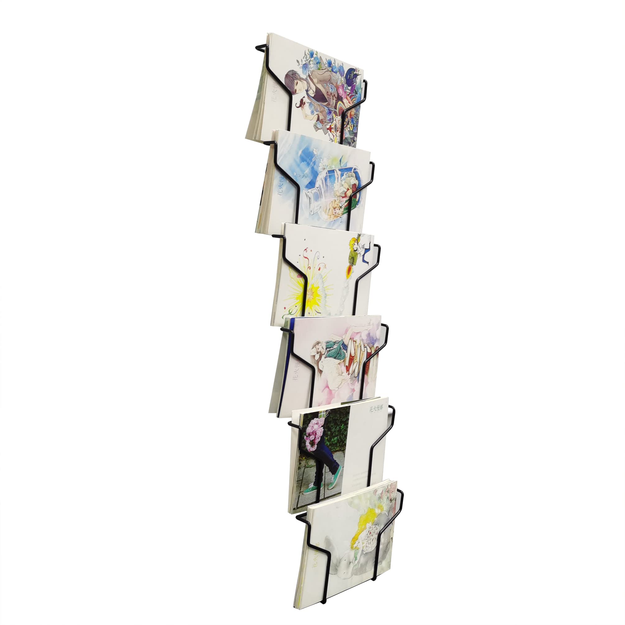 FixtureDisplays® Wall Mount Greeting Card Post Card Display Wire Rack Black Horizontal Landscape 7x5" Cards Pocket 7.8" Wide 6 Pockets 11715-NF