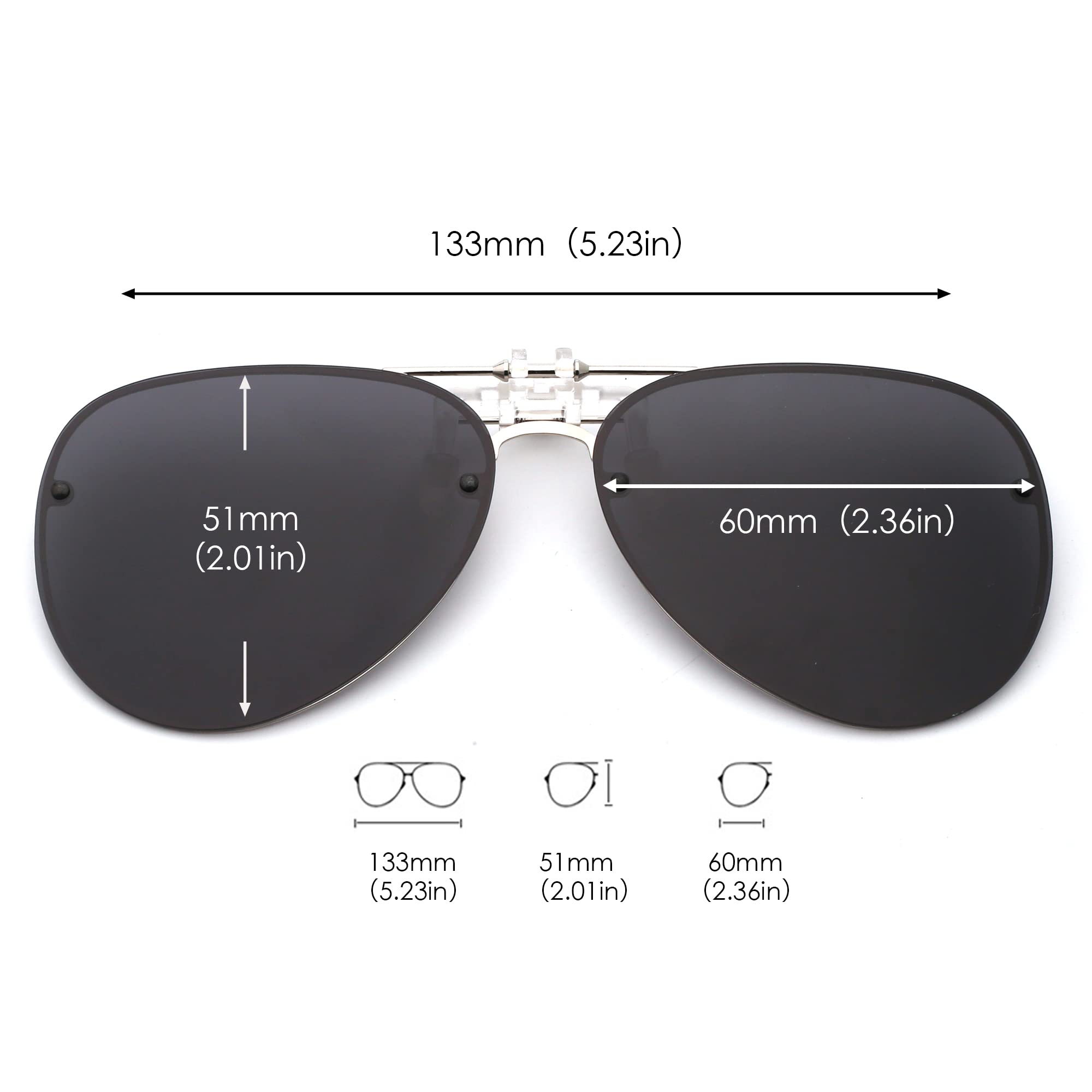 JM Retro Clip on Aviator Sunglasses, Polarized Flip up Over Prescription Glasses Men Women Grey