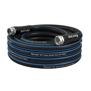 fevone garden hose 25 ft x 5/8", heavy duty water hose, fits hoses/pipes of all replacement/replaceable parts, solid aluminum fittings - no leak