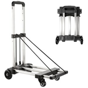 kedsum foldable hand truck, 350 lbs stainless steel folding luggage cart, portable dolly cart for moving, solid platform hand cart with elastic ropes, collapsible luggage cart with wheels for moving