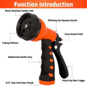 NEXCOVER Garden Hose Nozzle Sprayer - 7 Adjustable Watering Patterns Nozzle for Water Hose, Non-Slip Garden Spray Nozzle for Car Washing, Watering Plants, Pets Showering, Lawns Cleaning, Orange