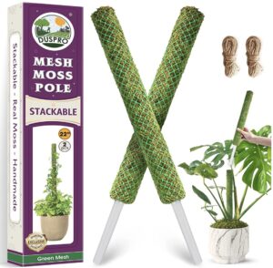 duspro green stackable mesh moss pole for plants climbing vine supporting monstera trellis, for indoor plants extendable plant pole moss sticks, for plants monstera potted plant stakes 2 pcs 22''