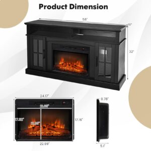 COSTWAY Electric Fireplace TV Stand for TVs Up to 65 Inches, 1400W Heater Insert with Remote Control, 6H Timer, 3-Level Flame, Overheat Protection and CSA Certification, Adjustable Shelves, Black