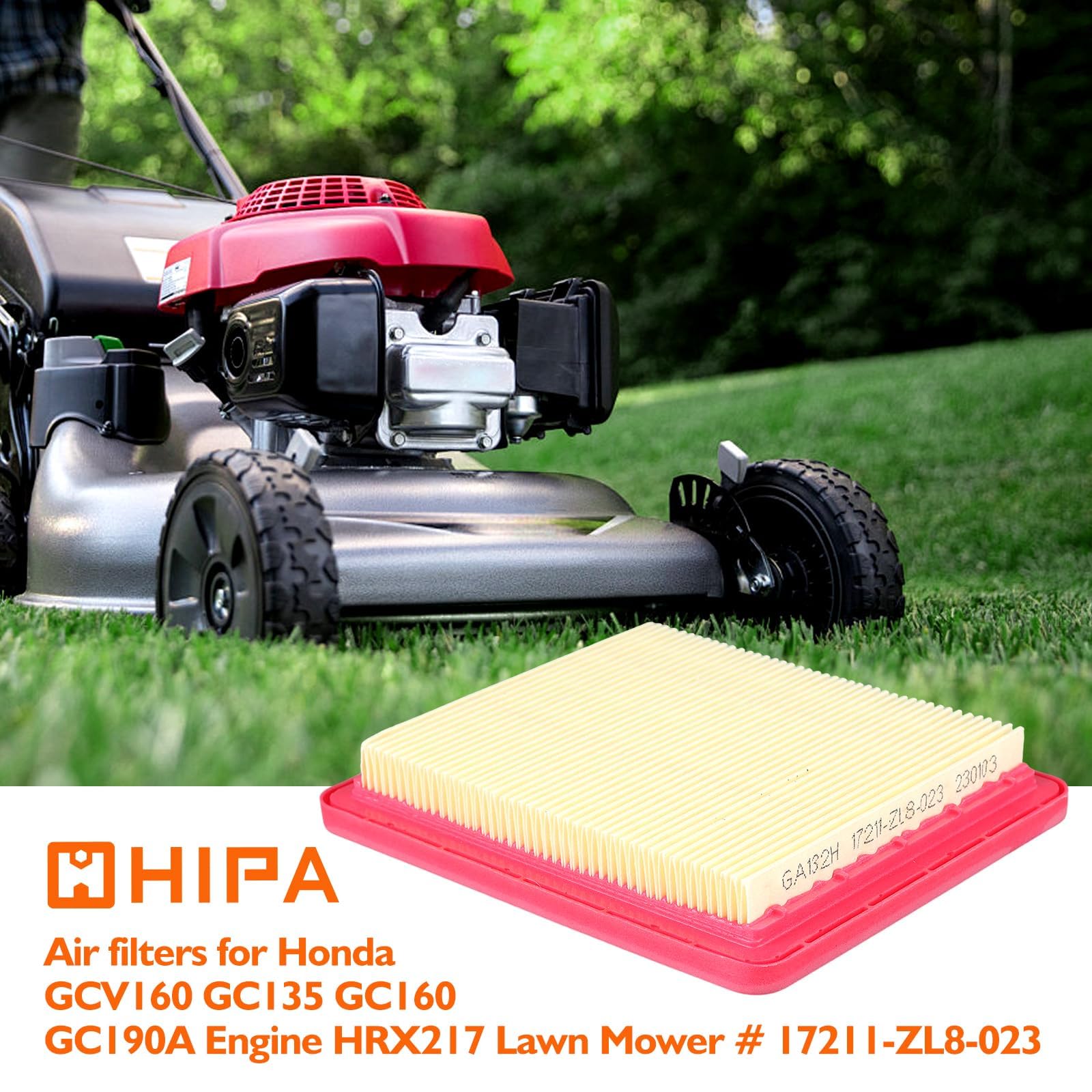 Hipa 17211-ZL8-023 Air Filter for Honda GCV160 HRX217 HRR2169VKA GCV190 HRR216 GC190 GC160 HRX217VKA HRR216VKA Husqvarna HU700F 7021P HU700H TB130 Lawn Mower (6Pack)