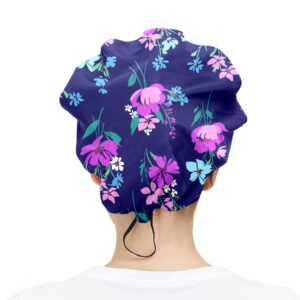 Shutiall Working Cap with Button and Sweatband Adjustable Tie Back Bouffant Hats Printed Multi Color for Woman Man.Flowers