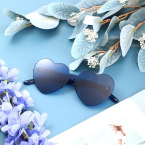 Maxdot 2 Pieces Heart Shape Rimless Sunglasses Transparent Candy Color Frameless Glasses Love Eyewear (Dark Blue)