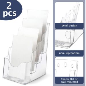 Crtiin 2 Pieces Acrylic Brochure Holder Brochure Display Stand 4 Tier Clear Pamphlet Flyer Holder Acrylic Magazine Holder Clear Acrylic Organizer for Wall Mount or Countertop (6 x 9 Inch)