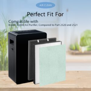 2 Set Air400 True HEPA Replacement Filter Set Compatible with Bissell Air400 Air Cleaner Purifier, 2521 True HEPA Filters and Pre-Filters, 2520 Activated Carbon Filters, Part No# 2521, 2520